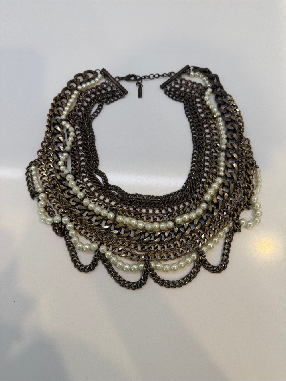BaubleBar Bronze Chain Necklace with Ivory Pearls